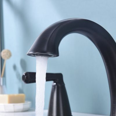 Image showing  Z 8 in. Widespread 2-Handle Bathroom Faucet with Drain Assembly, Rust Resist in Oil Rubbed Bronze