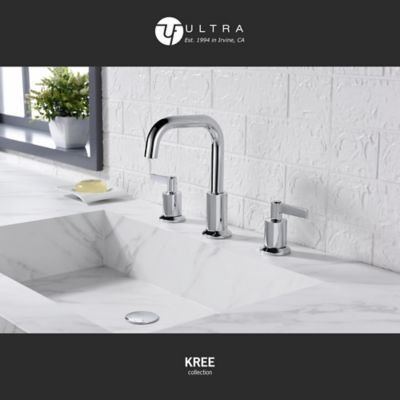 Image showing  Kree 8 in. Widespread 2-Handle Bathroom Faucet with Drain Assembly, Swivel Spout, Rust Resist in Polished Chrome