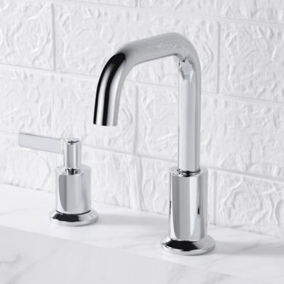 Image showing  Kree 8 in. Widespread 2-Handle Bathroom Faucet with Drain Assembly, Swivel Spout, Rust Resist in Polished Chrome