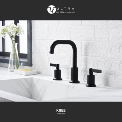 Image showing  Kree 8 in. Widespread 2-Handle Bathroom Faucet with Drain Assembly, Swivel Spout, Rust Resist in Matte Black