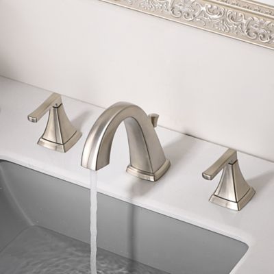Image showing  Lotto 8 in. Widespread 2-Handle Bathroom Lavatory Faucet with Drain Assembly, Rust Resist in Brushed Nickel