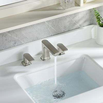 Image showing  8 in. Dean Widespread 2-Handle Bathroom Faucet with Drain Assembly, Rust Resistant, Brushed Nickel