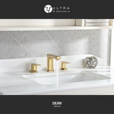 Image showing  Dean 8 in. Widespread 2-Handle Bathroom Faucet with Drain Assembly, Rust Resist in Brushed Gold