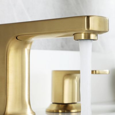 Image showing  Dean 8 in. Widespread 2-Handle Bathroom Faucet with Drain Assembly, Rust Resist in Brushed Gold