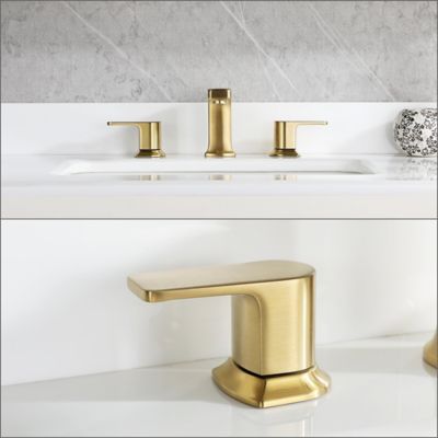 Image showing  Dean 8 in. Widespread 2-Handle Bathroom Faucet with Drain Assembly, Rust Resist in Brushed Gold