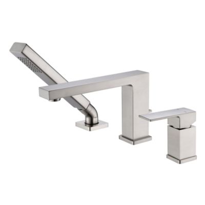 Ultra Faucets Rift Single Handle Deck-Mounted Roman Tub Faucet with Hand Shower in Brushed Nickel