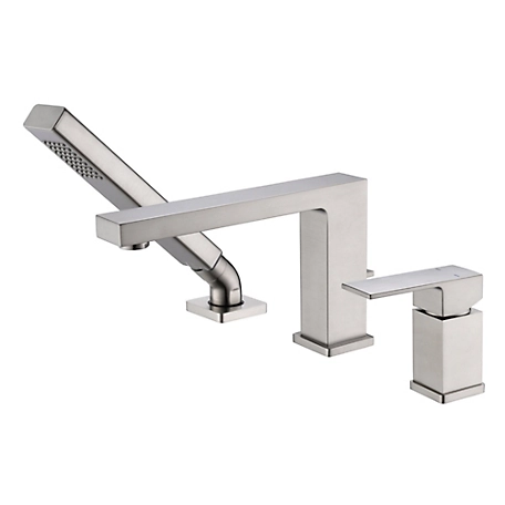 Ultra Faucets Rift Single Handle Deck-Mounted Roman Tub Faucet with Hand Shower in Brushed Nickel