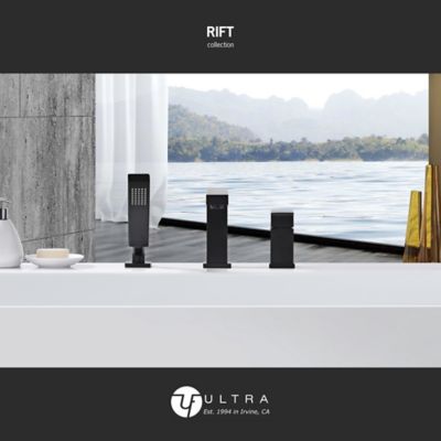 Image showing  Rift Single Handle Deck-Mounted Roman Tub Faucet with Hand Shower in Matte Black