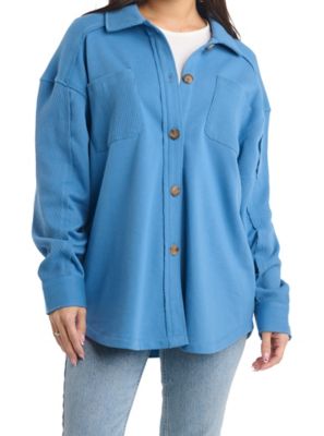 Como Vintage Women's Waffle Terry Long-Sleeve Button-Down Shirt Jacket