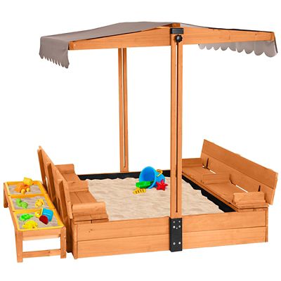 Aivituvin Kids' Sandbox With Cover and Bench, Toy Bin Storage