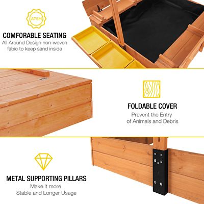 Image showing  Kids' Sandbox With Cover and Bench, Toy Bin Storage