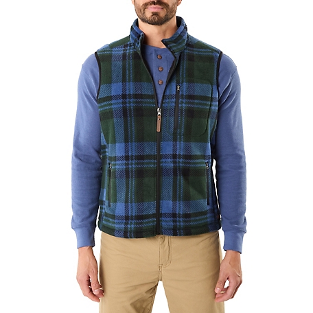 Smith's Workwear Sherpa-Lined Plaid Micro Polarfleece Vest With Zip Pockets
