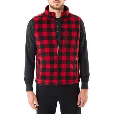 Smith's Workwear Sherpa-Lined Plaid Micro Polarfleece Vest With Zip Pockets