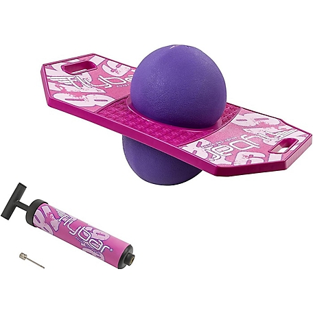 Flybar Pogo Ball, Kids Jump Trick Bounce Board with Pump and Strong Grip Deck, Pink Berry