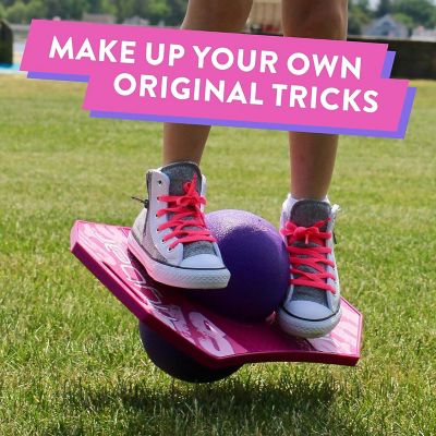 Image showing 6 th Flybar Pogo Ball, Kids Jump Trick Bounce Board with Pump and Strong Grip Deck, Pink Berry