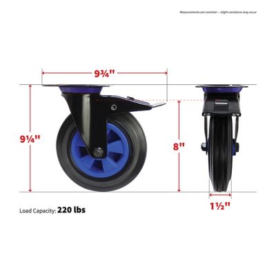 Image showing  8 in. Heavy-Duty Swivel Caster, 200 lb. Capacity, Blue/Black