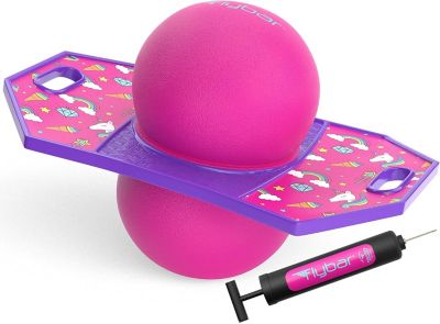 Flybar Pogo Ball, Kids Jump Trick Bounce Board with Pump and Strong Grip Deck, Unicorn