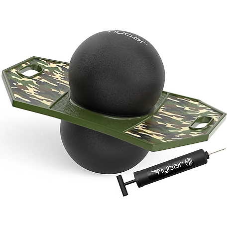 Flybar Pogo Ball, Kids Jump Trick Bounce Board with Pump and Strong Grip Deck, Camo