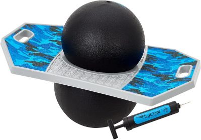 Flybar Pogo Ball, Kids Jump Trick Bounce Board with Pump and Strong Grip Deck, Blue Camo