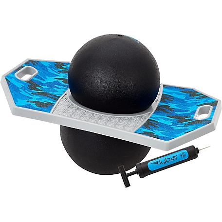 Flybar Pogo Ball, Kids Jump Trick Bounce Board with Pump and Strong Grip Deck, Blue Camo