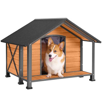 Aivituvin Large Waterproof Wooden Dog House with Anti-Chewing Metal Frame and Large Porch