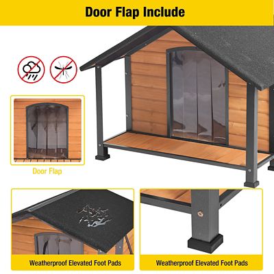Image showing 5 th Aivituvin Waterproof Indoor/Outdoor Wooden Dog House with Anti-Chewing Metal Frame and Large Porch, L