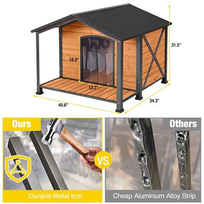 Image showing 6 th Aivituvin Waterproof Indoor/Outdoor Wooden Dog House with Anti-Chewing Metal Frame and Large Porch, L