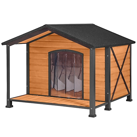 Aivituvin Extra-Large Waterproof Wooden Dog House with Anti-Chewing Metal Frame and Large Porch