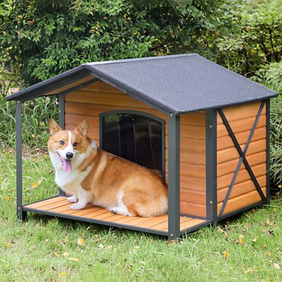 Image showing  Waterproof Indoor/Outdoor Wooden Dog House with Anti-Chewing Metal Frame and Large Porch, Extra Large