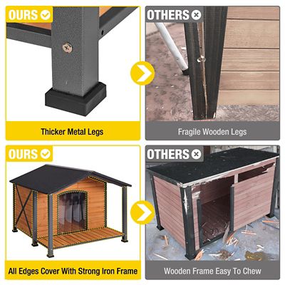 Image showing  Waterproof Indoor/Outdoor Wooden Dog House with Anti-Chewing Metal Frame and Large Porch, Extra Large