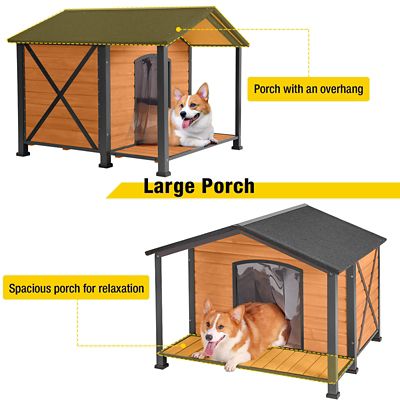 Image showing  Waterproof Indoor/Outdoor Wooden Dog House with Anti-Chewing Metal Frame and Large Porch, Extra Large