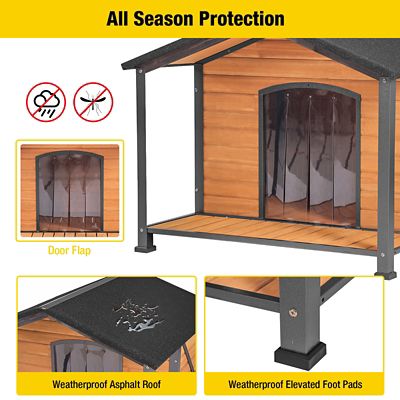 Image showing 5 th Aivituvin Waterproof Indoor/Outdoor Wooden Dog House with Anti-Chewing Metal Frame and Large Porch, XL