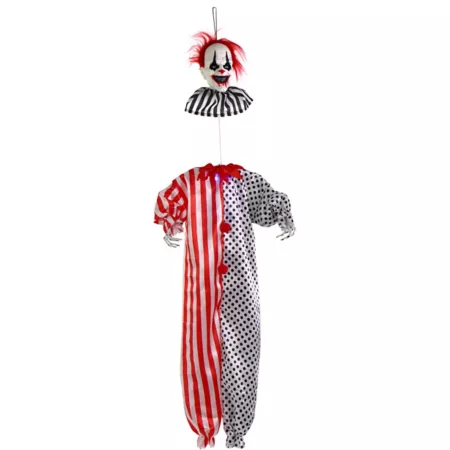 Haunted Hill Farm Yo-Yo the Animatronic Floating Clown with Blue Chest Light for Spooky Halloween Hanging Decor Halloween Animatronics