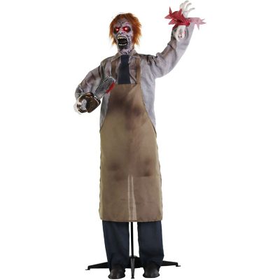 Haunted Hill Farm 67 in. Chainsaw Sawyer the Zombie Carver with Movement Halloween Animatronic