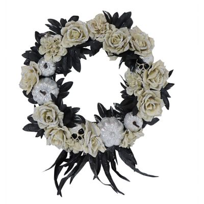 Haunted Hill Farm 15 in. Halloween Black and Silver Floral Wreath