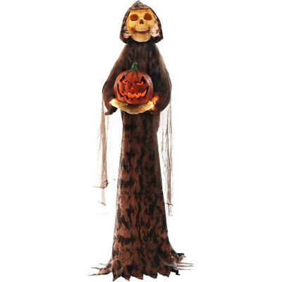 Haunted Hill Farm Forrest Stump the Skeleton Greeter with Light-Up Pumpkin