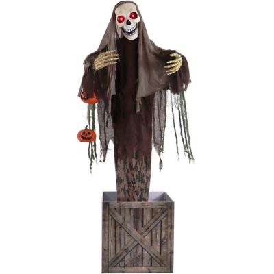 Haunted Hill Farm Morel the Animatronic Skeleton in a Box with Movement, Sounds, and Light-Up Eyes