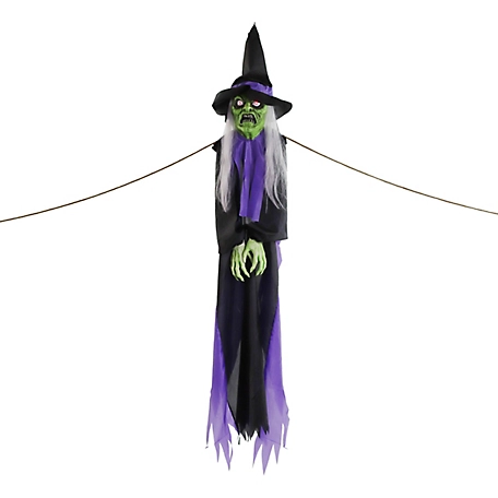 Haunted Hill Farm Cleo the Talking Witch Tree Hugger with Light-Up Eyes for Scary Outdoor Halloween Decoration