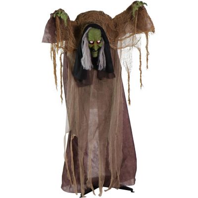 Haunted Hill Farm 57 in. Sedona the Brown Talking Hunchback Witch with Movement and Lights Halloween Animatronic