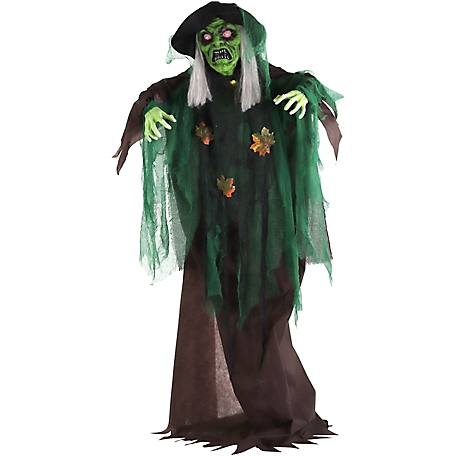 Haunted Hill Farm Maple the Animatronic Talking Forest Witch with Movement and Lights for Scary Halloween Decoration