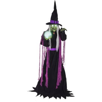 Haunted Hill Farm 6 ft. Tall Alma the Fortune Teller Witch by SVI, Premium Talking Halloween Animatronic, Plug-In