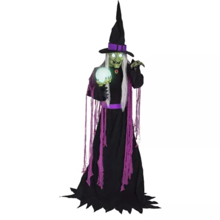 Haunted Hill Farm 6 Feet Tall Alma the Fortune Telling Witch by SVI Halloween Animatronic Premium Talking Decoration Plug-in Halloween Animatronics