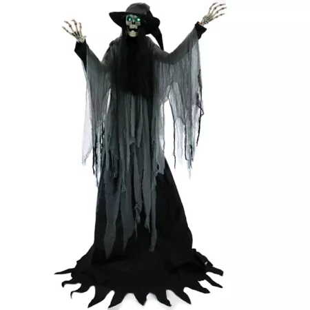 Haunted Hill Farm 7.5 Feet Tall Mara the Ghoulish Skeleton Witch by SVI Halloween Animatronic Talking Plug-in Halloween Animatronics