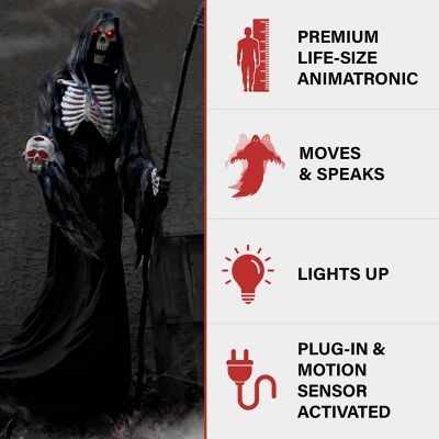 Image showing  7 ft. Tall Khronos the Rotting Reaper by SVI Halloween Animatronic, Premium Talking Decoration, Plug-In