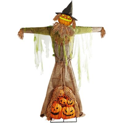 Haunted Hill Farm 7.5 ft. Tall Kakashi the Hayride Hellion by SVI, Battery-Operated Halloween Scarecrow Prop with Light-Up Face
