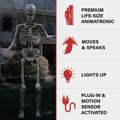 Image showing  8 ft. Tall Bones McNeely the Towering Skeleton by SVI, Premium Talking Halloween Animatronic, Plug-In