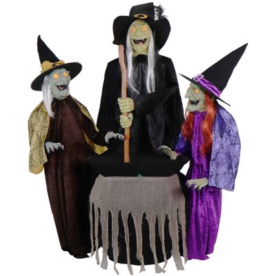 Haunted Hill Farm Felina, Gytha, and Noria the Wicked Sitchwick Sisters by SVI, Premium Talking Halloween Animatronic, Plug-In