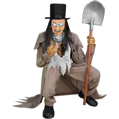 Haunted Hill Farm Creepslie the Crouching Grave Digger by Tekky, Premium Talking Halloween Animatronic, Plug-In or Battery