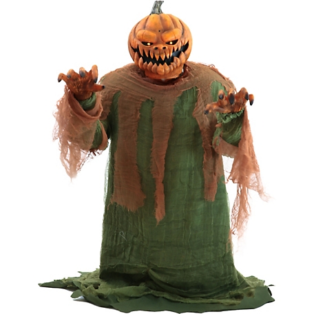 Haunted Hill Farm Jack O' Lunger by Tekky, Indoor or Covered Outdoor Premium Halloween Animatronic, Plug-In or Battery