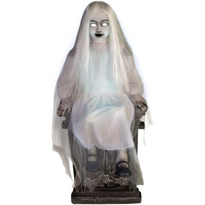 Haunted Hill Farm 48 in. Darcy the Sitting Tombstone Girl by Tekky Halloween Animatronic, Talking, Plug-In or Battery